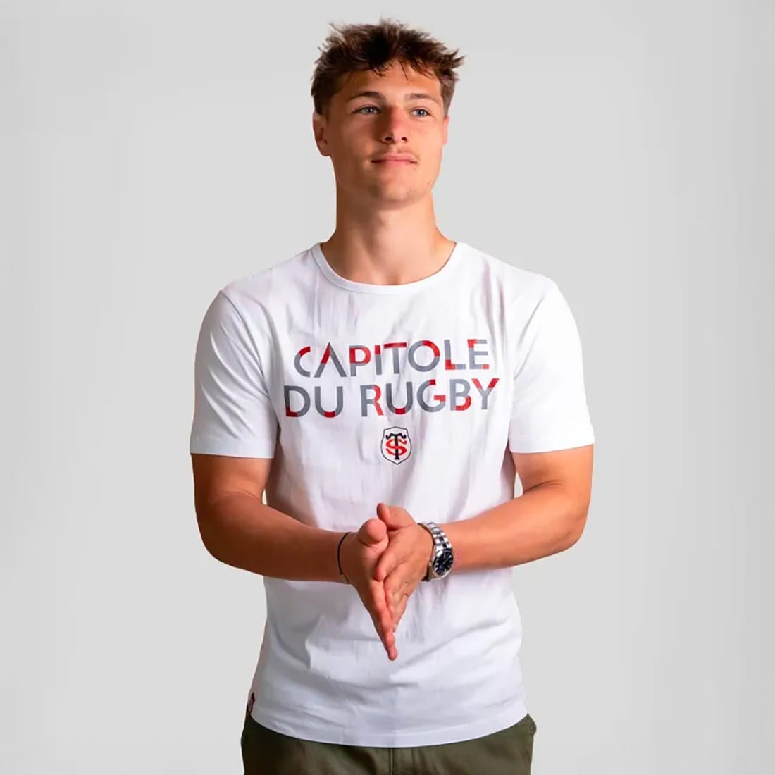 T-shirt Stade Toulousain Capitole du rugby Blanc Vue porté de face