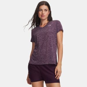 T-shirt UA Tech™ Twist pour femme Under Armour Violet écho 1384227-526 Vue porté de face