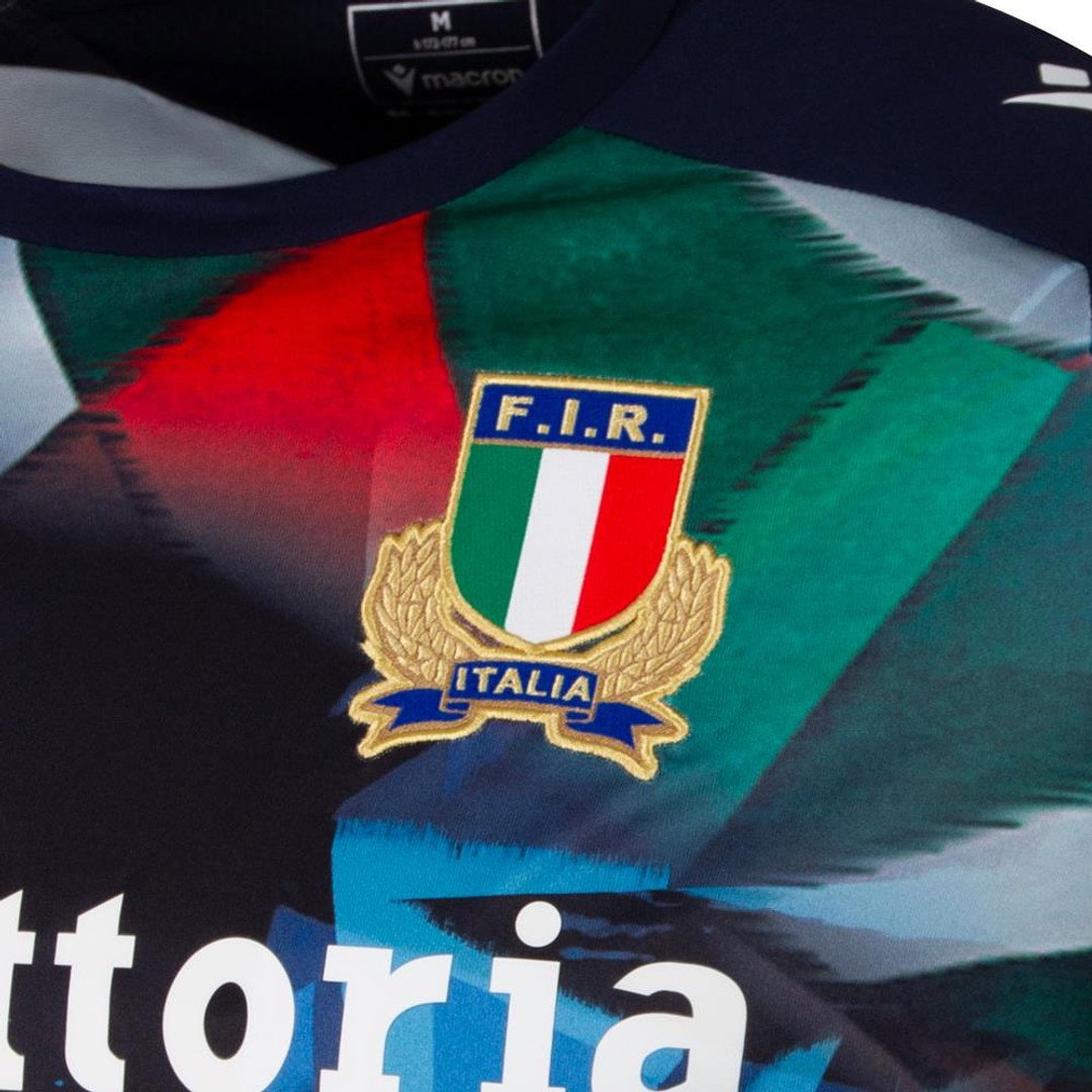 T-shirt d'entrainement Italie Rugby Macron 2026/2027 Bleu marine Detail Logo FIR