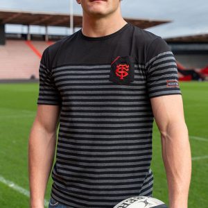 T-shirt Marinière Stade Toulousain La Prestige Noir / Gris Homme Vue porté de face