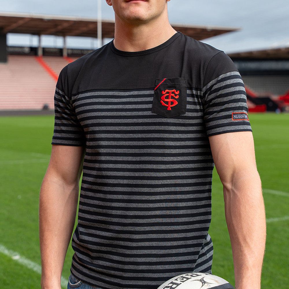 T-shirt Marinière Stade Toulousain La Prestige Noir / Gris Homme Vue porté de face