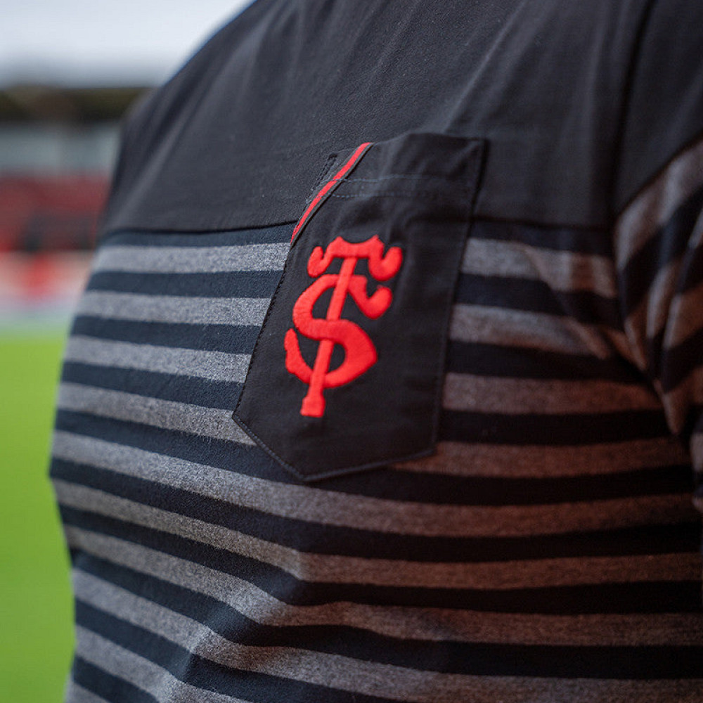 T-shirt Marinière Stade Toulousain La Prestige Noir / Gris Homme Detail Face Logo poche coeur